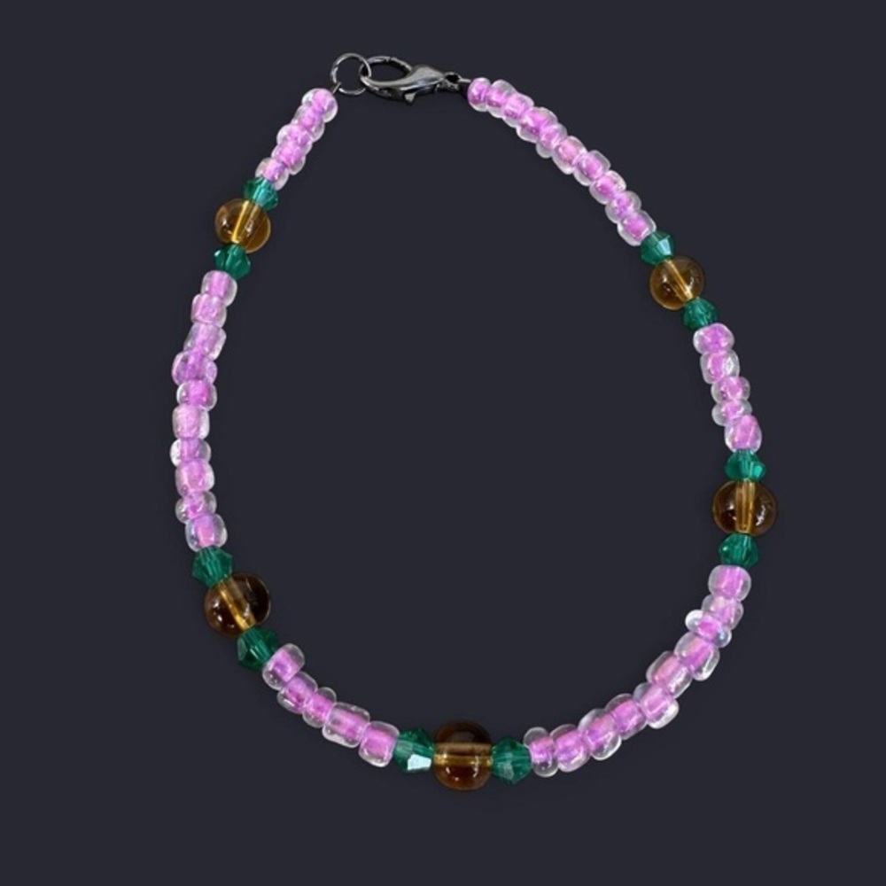 Purple & Crystal Glass Bead Anklet
